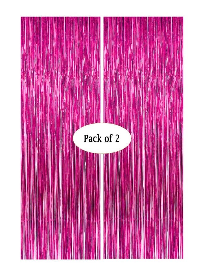 Propsicle Pink Foil Fringe Curtains 3x6 Ft Backdrop - (Pack of 2) Metallic Pink Tinsel Door/Wall Curtain for Birthday, Baby Shower, Bachelorette, Anniversary, Photo Booth, Party Decoration - Image 1